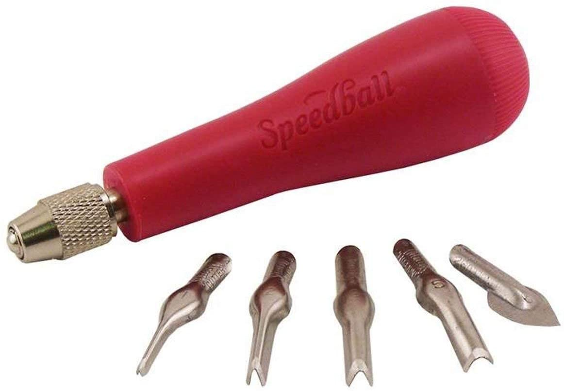 Speedball - #1 Lino Cutter Assortment (Lino handle, 1 each of Cutters #1, #2, #3, #5, #6) (4548315414615)