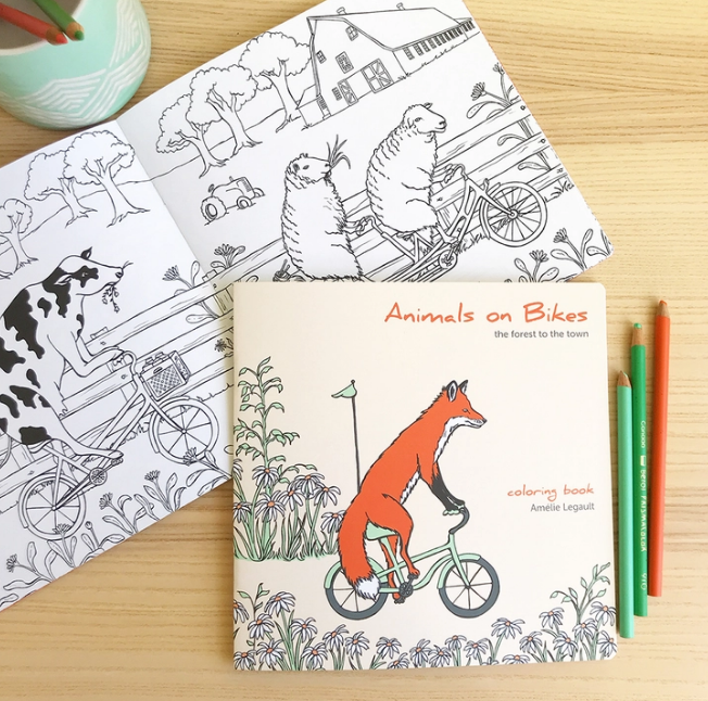Animals on Bikes From the Forest to the Town Coloring Book