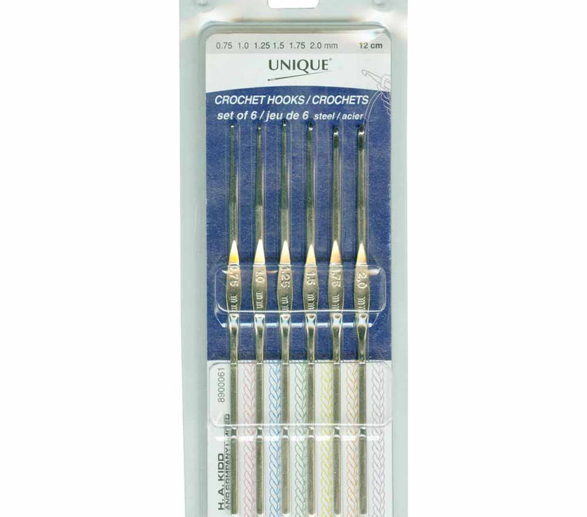Unique - Crochet Hook Set Steel - 12cm (5″) - Set of 6 - Art Noise