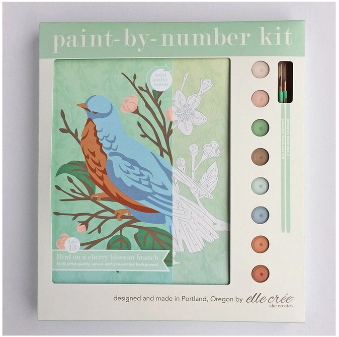Bird on a Cherry Blossom Branch Paint-by-Number Kit - Art Noise