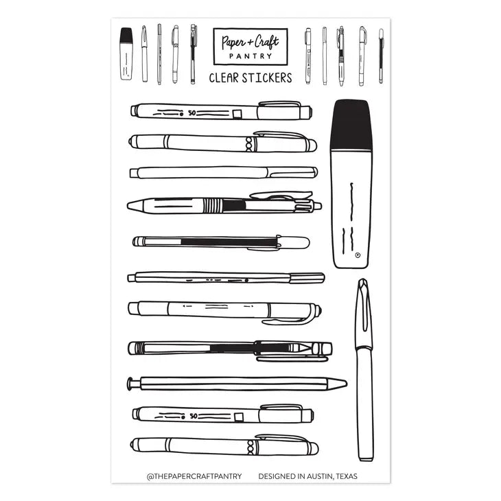 The Paper + Craft Pantry - Favorite Pens Clear Sticker Sheet - Art Noise