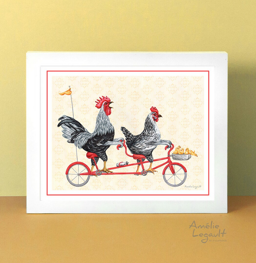 Amélie Legault - Chickens on a Bike Art Print
