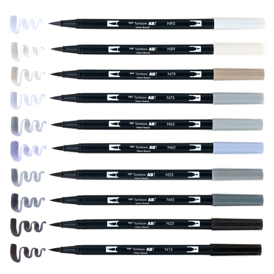 Tombow - Dual Brush Pen Art Markers: Greyscale - 10-Pack