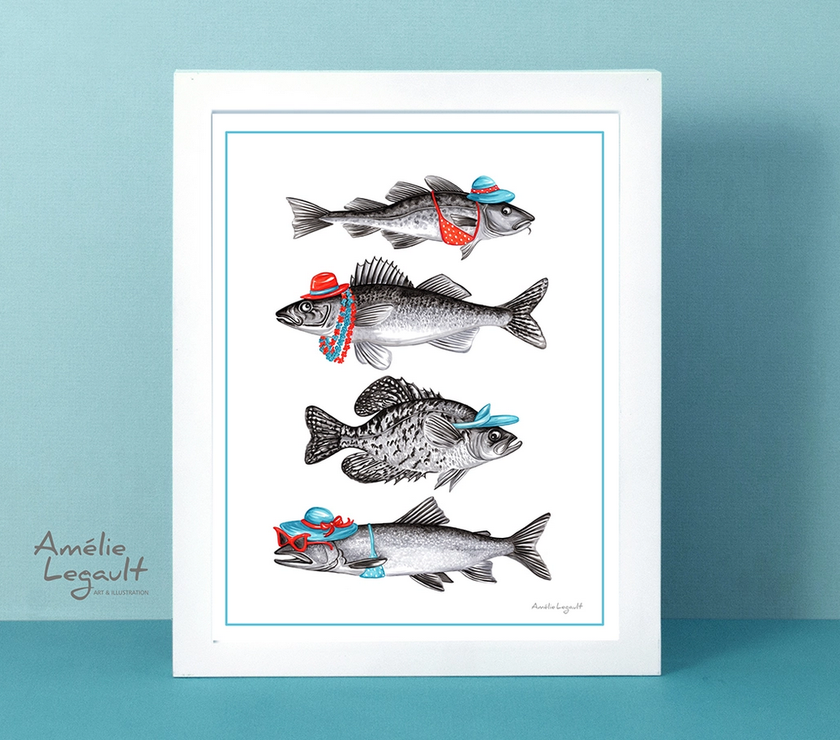 Amélie Legault - Fish in Hats Art Print - Art Noise