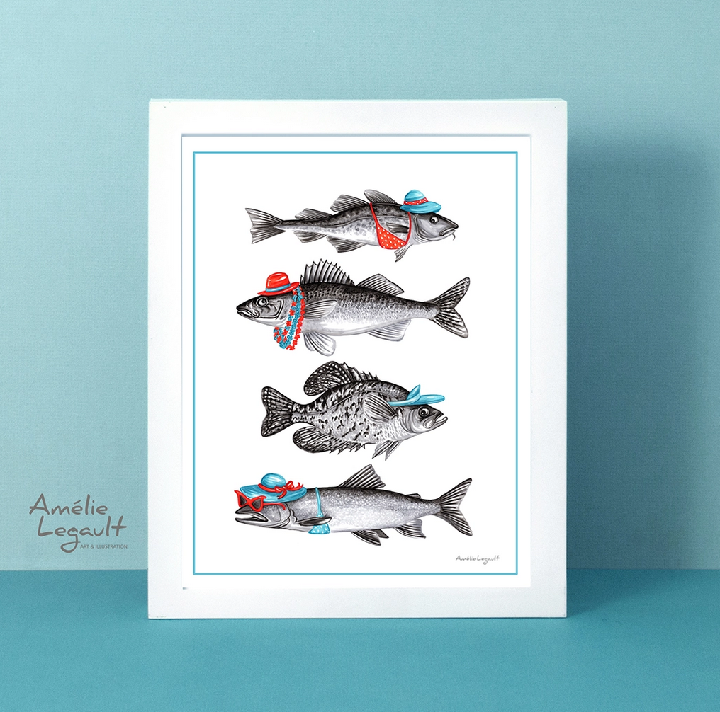 Amélie Legault - Fish in Hats Art Print - Art Noise