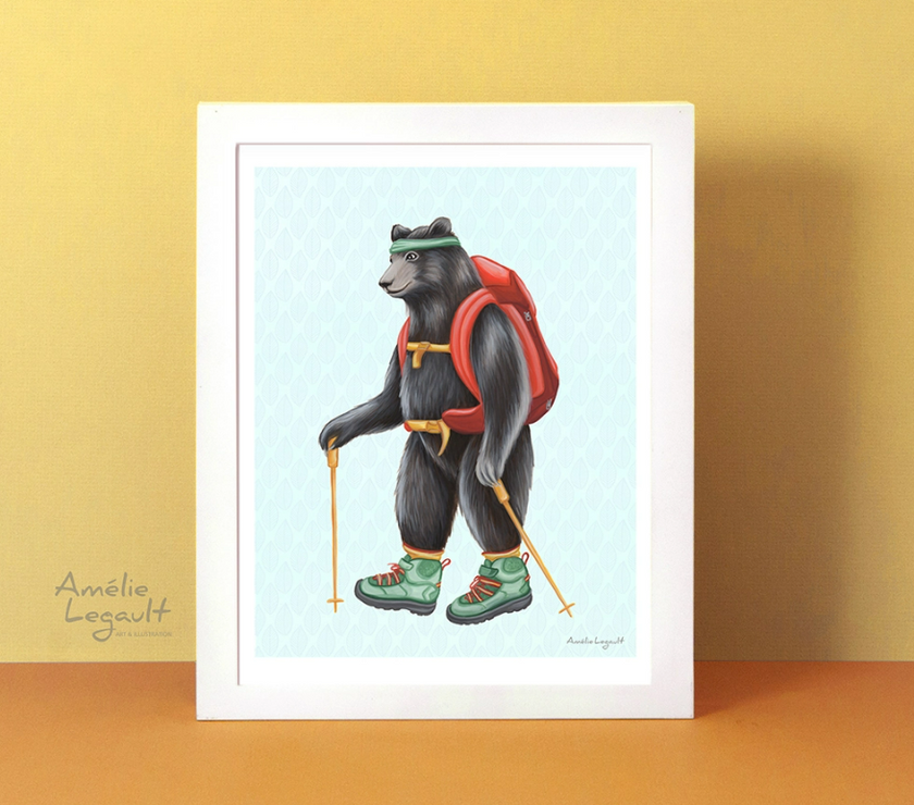 Amélie Legault - Hiking Black Bear Print - Art Noise