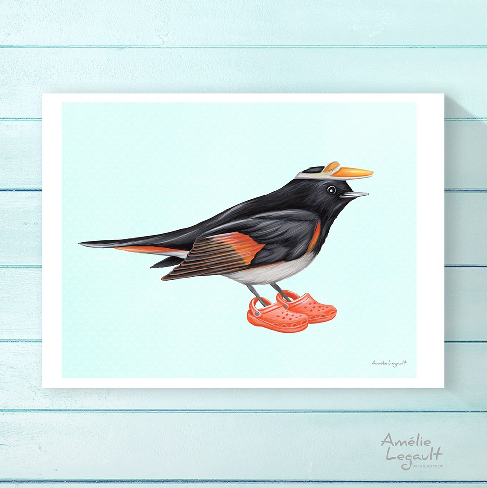 Amélie Legault - American Redstart with Crocs Print - Art Noise