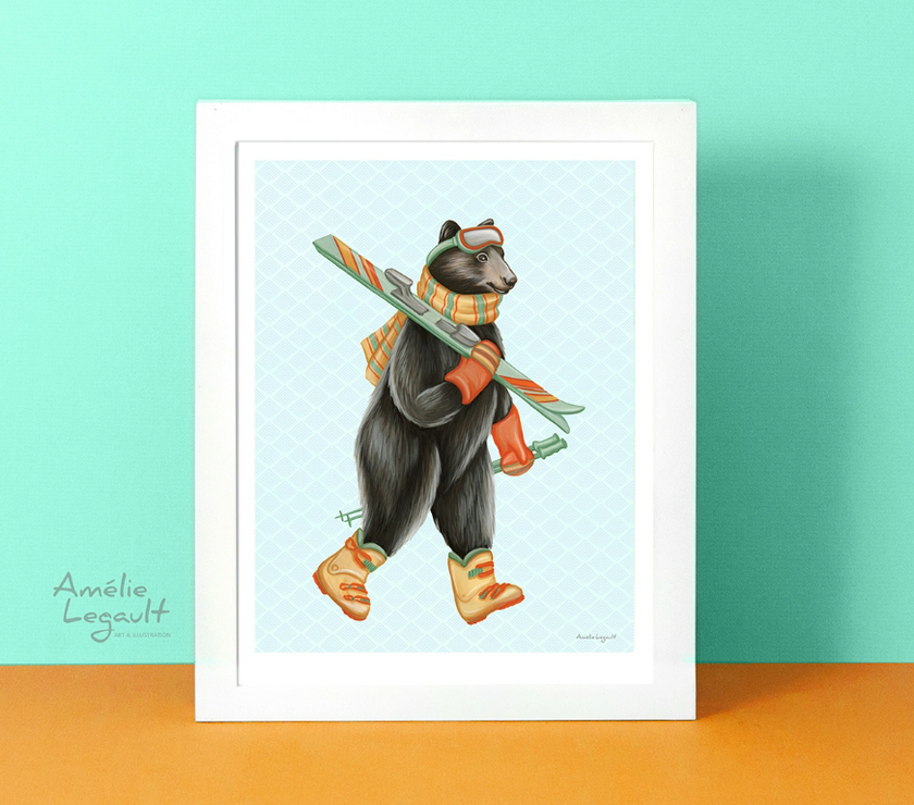Amélie Legault - Skiing Black Bear Print - Art Noise